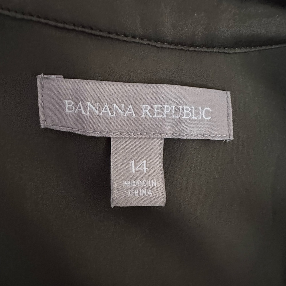 Banana Republic Satin Silky Belted Career Midi Shirt Dress Olive Green 14 - Picture 7 of 16